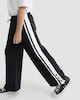 image 1 of F&F Girls Cotton Rich Wide Leg Side Stripe Popper Joggers in Black