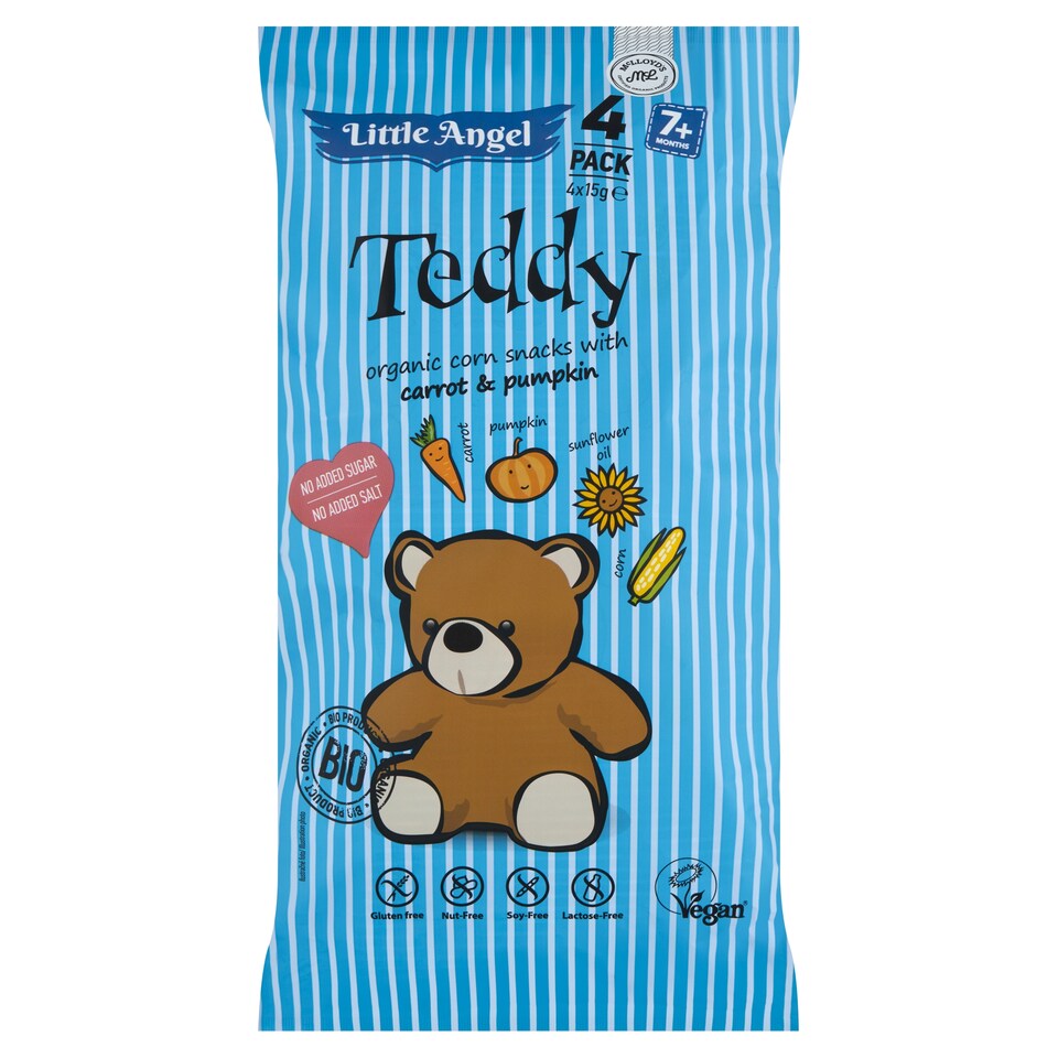 Little Angel Teddy extrudált kukoricás bio snack répával és tökkel 4 x 15 g (60 g)