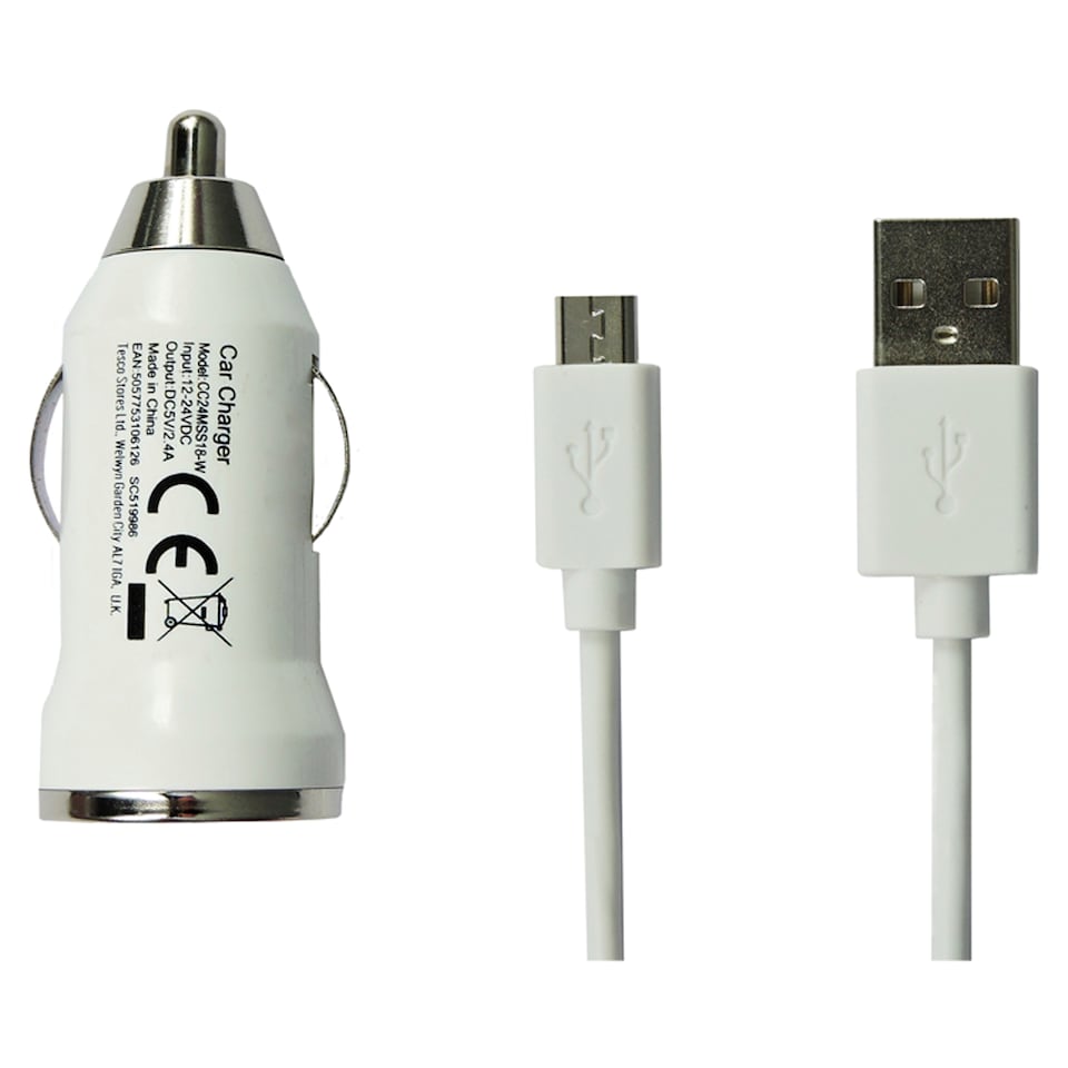 Tesco Micro USB In Car Phone Charger & Cable 1M White
