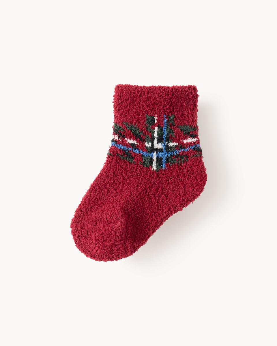 Christmas Baby Check Cosy Socks in Red