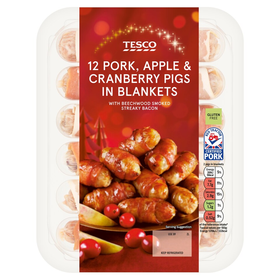 Tesco 12 Pork, Apple & Cranberry Pigs In Blankets 222G
