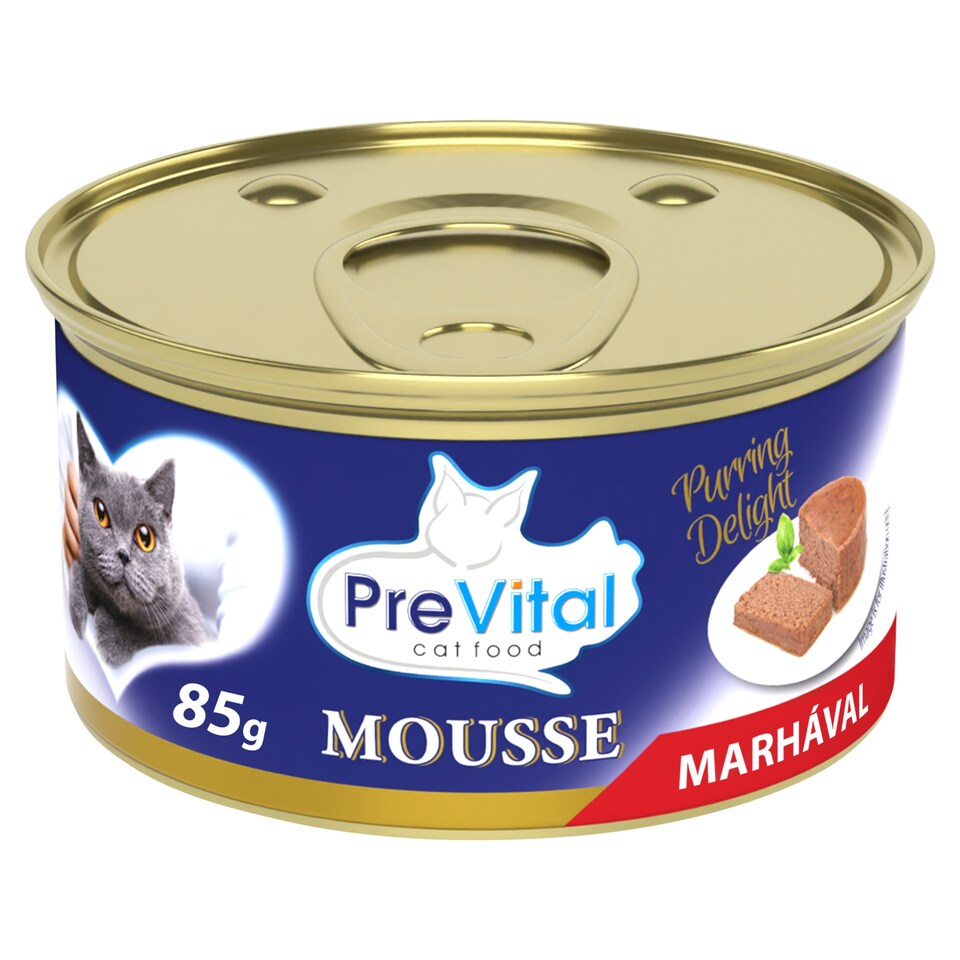 PreVital Mousse nedves macskaeledel, macskatáp felnőtt macskáknak marhával pástétom konzerv 85 g  1. kép