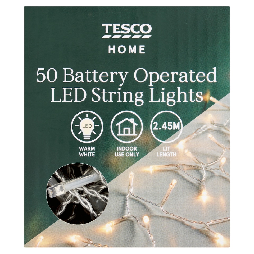 image 1 of Tesco 50 Battery Warm White Christmas Lights