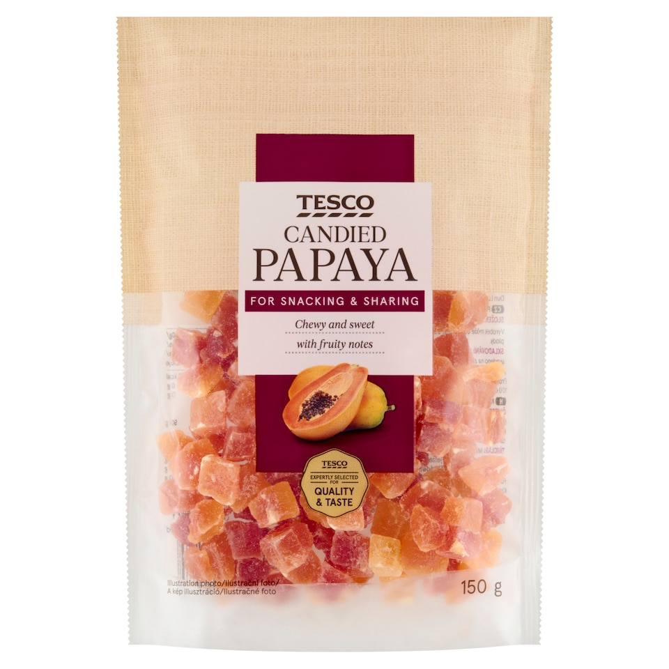 Tesco kandírozott papajakockák 150 g