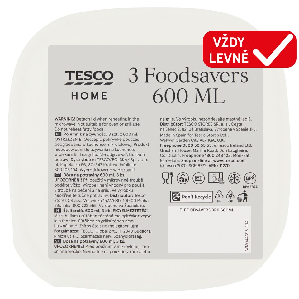 Tesco Home Foodsavers 600 ml 3 pcs