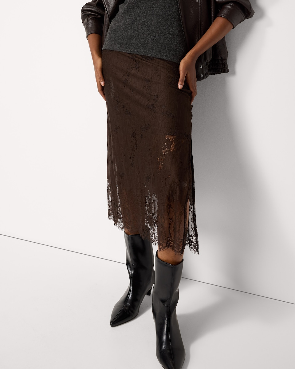 image 1 of F&F Lace Midi Skirt in Brown