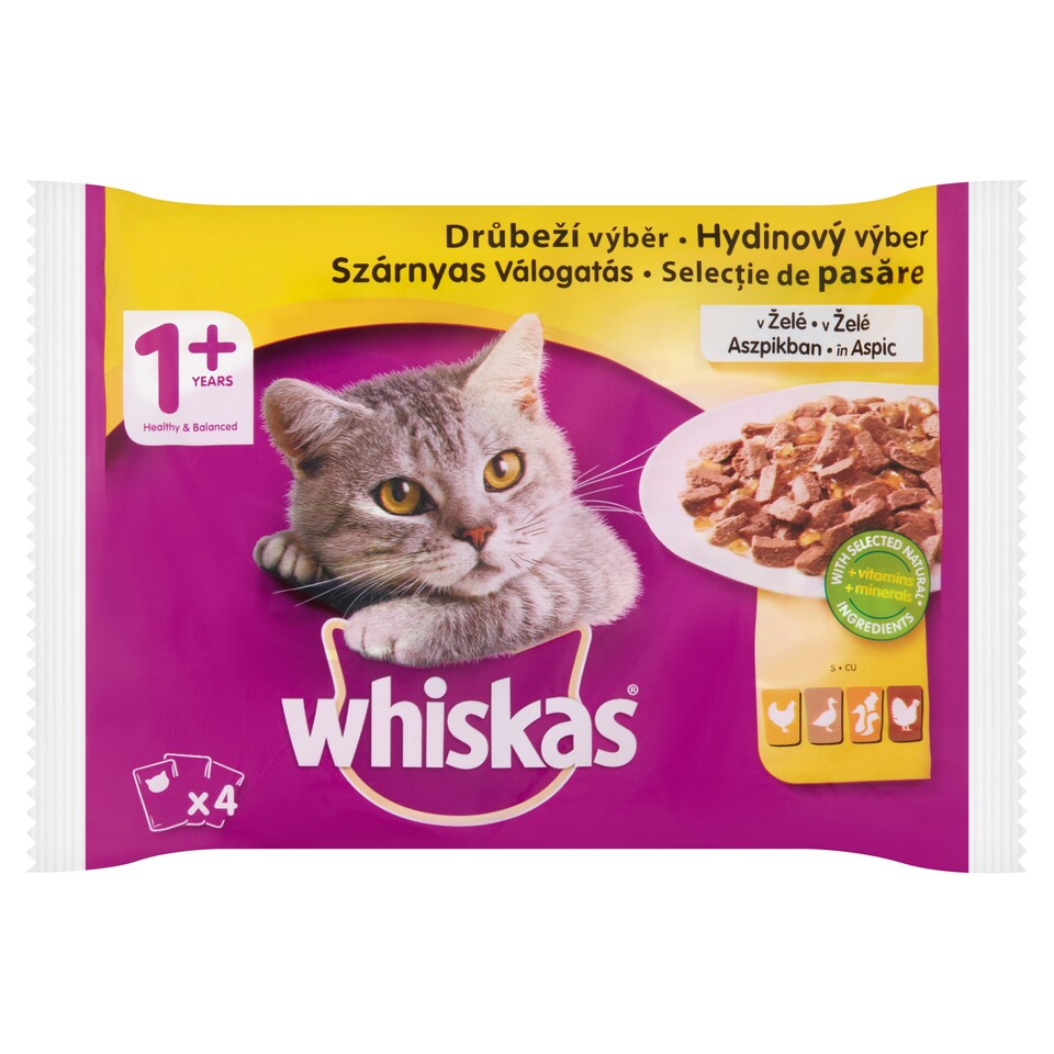 Whiskas 1+ Szárnyas Válogatás teljes értékű nedves eledel felnőtt macskáknak 4 x 100 g (400 g)