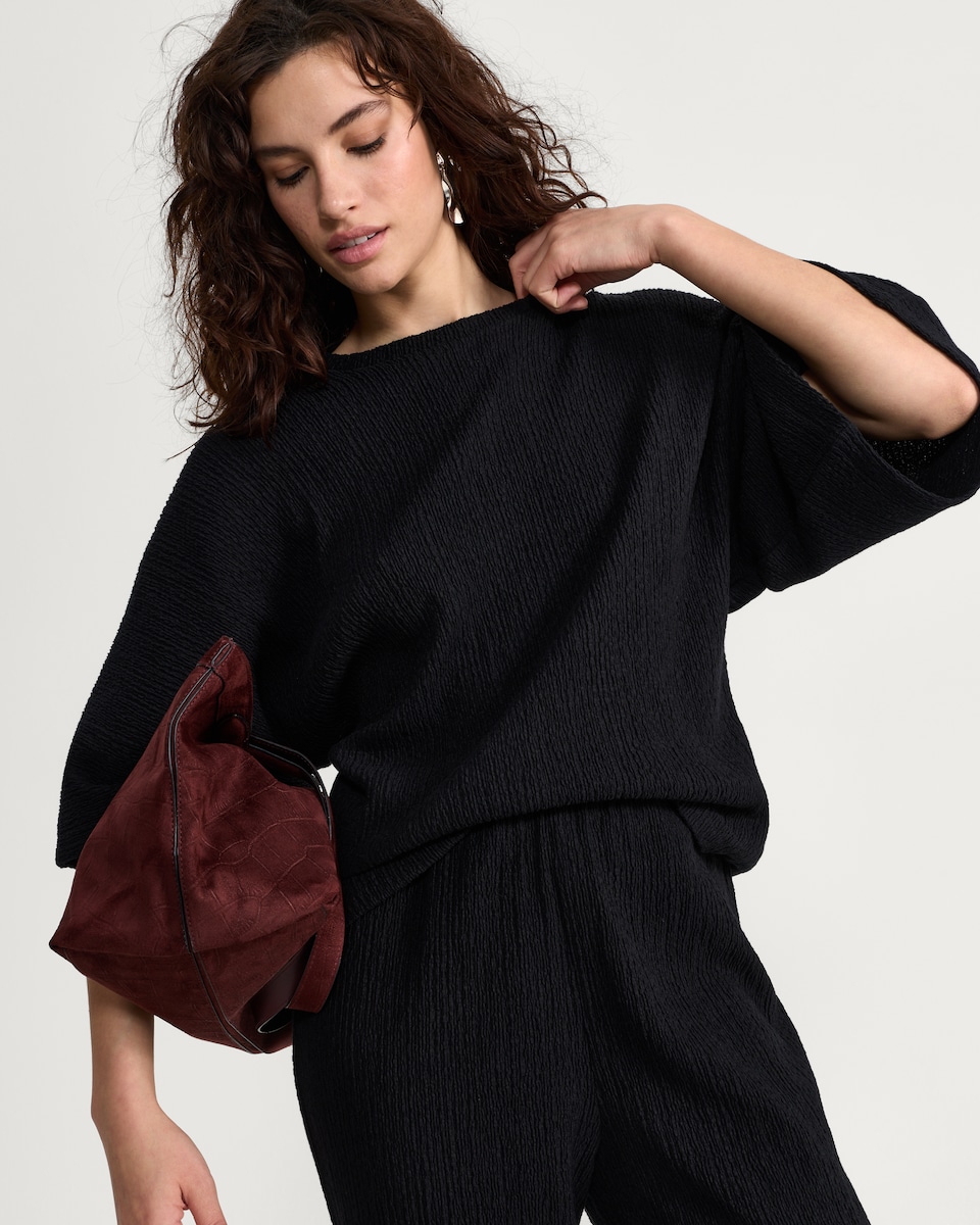 image 1 of F&F Cotton Rich Crinkle Textured Cape Co-ord Top in Black