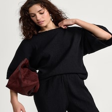 F&F Cotton Rich Crinkle Textured Cape Co-ord Top in Black