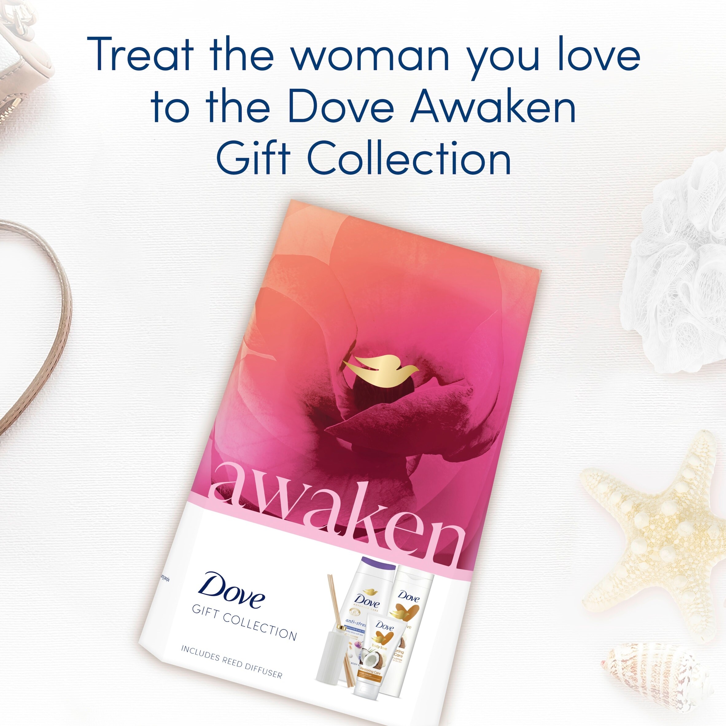 Dove CDセット Dove Awaken Collection with Reed Diffuser - Tesco Groceries