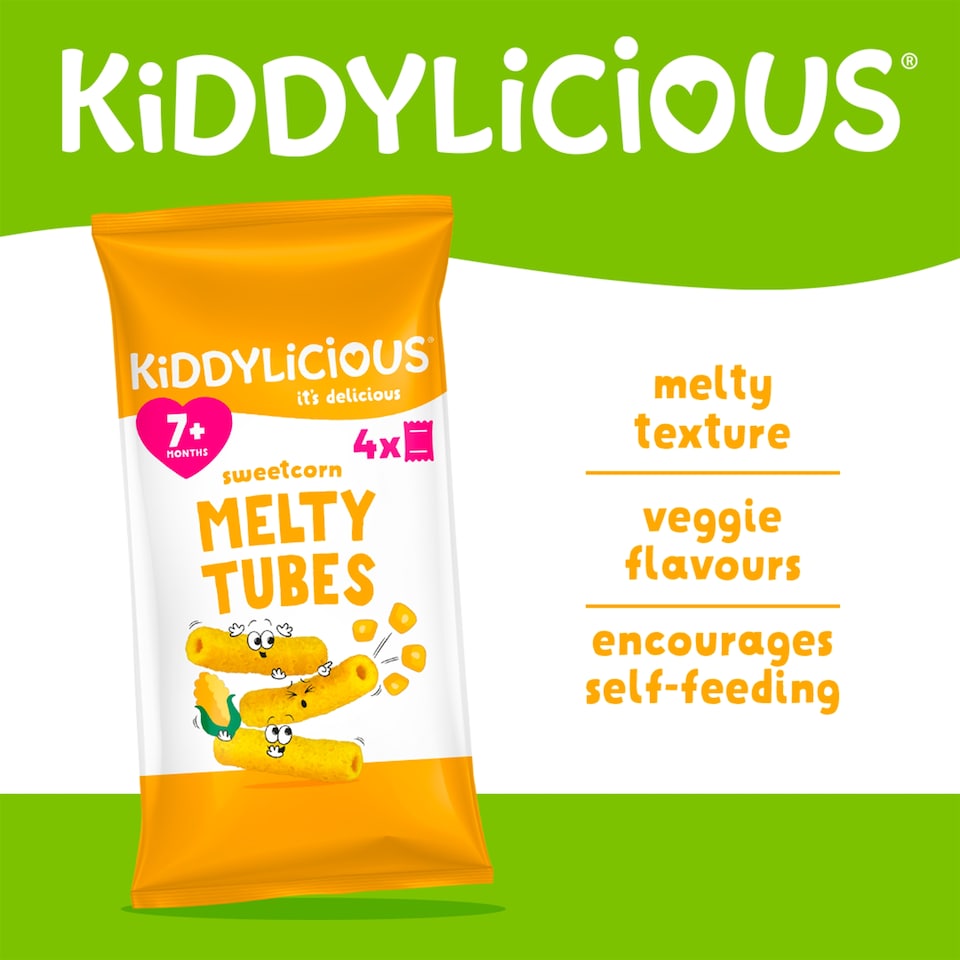 image 1 of Kiddylicious Sweetcorn Melty Tubes 4 x 10g