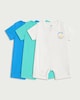 image 1 of F&F Baby 3-Pack Cotton Rich Ribbed Short Sleeved Rompers in Blue