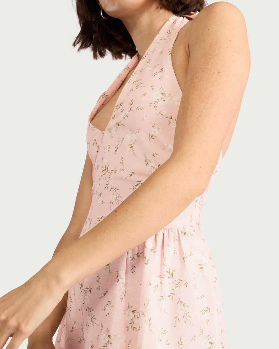 image 1 of F&F Halterneck Mini Dress in Multi Pink