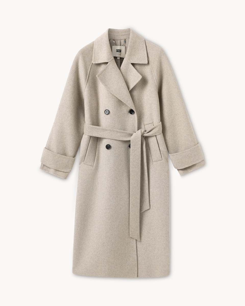 image 1 of F&F Wool Blend Belted Coat in Neutral