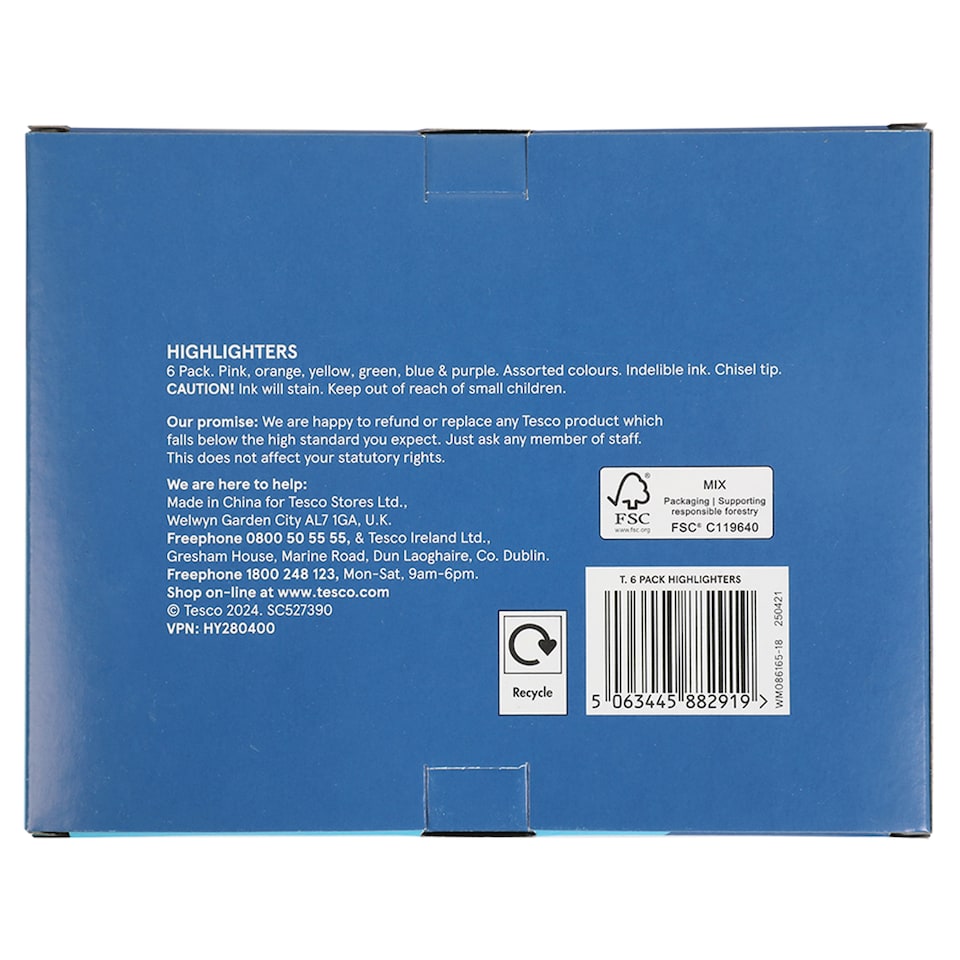 image 1 of Tesco Highlighters 6pk