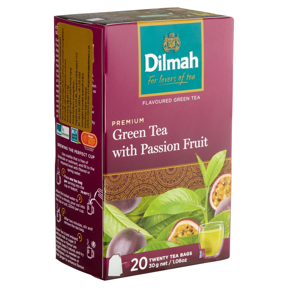 Dilmah Premium filteres zöld tea passiógyümölcs aromával, aromazáró csomagolásban 20 filter 30 g 1. kép