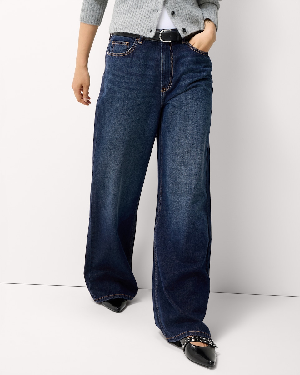 image 1 of F&F High Rise Wide Leg Jeans in Navy