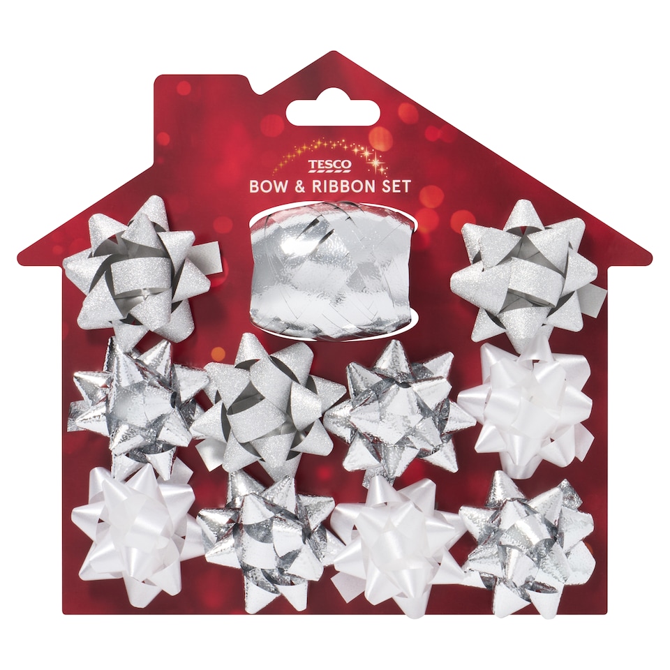 image 1 of Tesco Frosty Christmas Bow & Ribbon Set