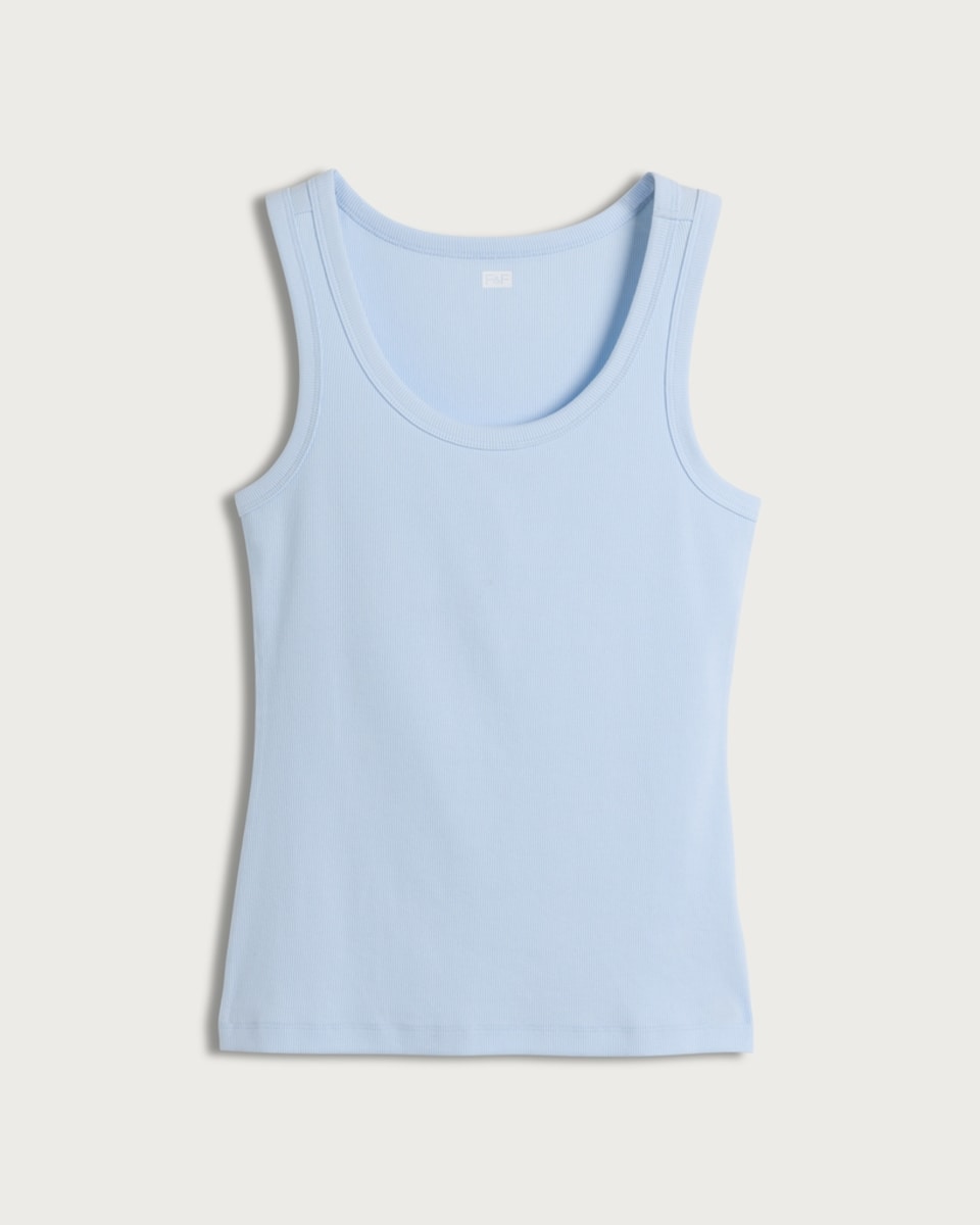 image 1 of F&F Cotton Rich Ribbed Scoop Neck Vest in Blue