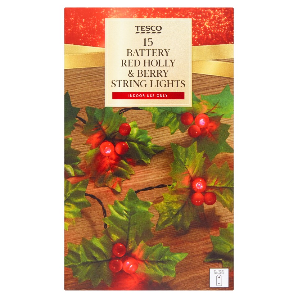 Tesco 15 Battery Red Holly And Berry Lights