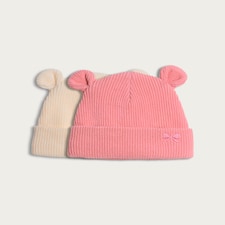 F&F Baby 2-Pack Ribbed Bear Ear Beanie Hats in Multi