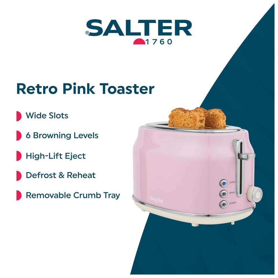 image 1 of Salter Pink Retro 2 Slice Toaster