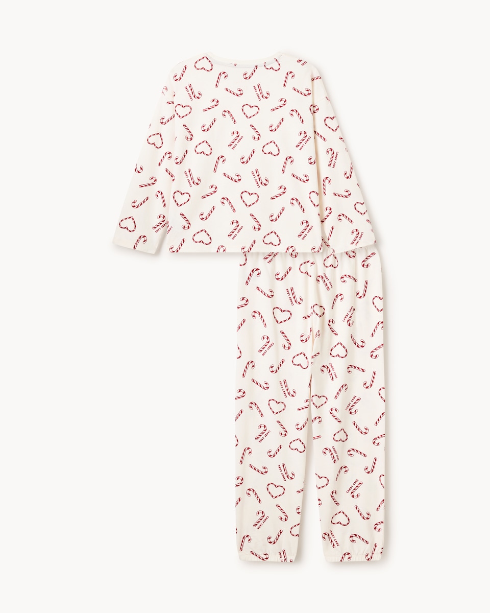 image 1 of Christmas Girls Pure Cotton Candy Cane Pyjama Set in Cream