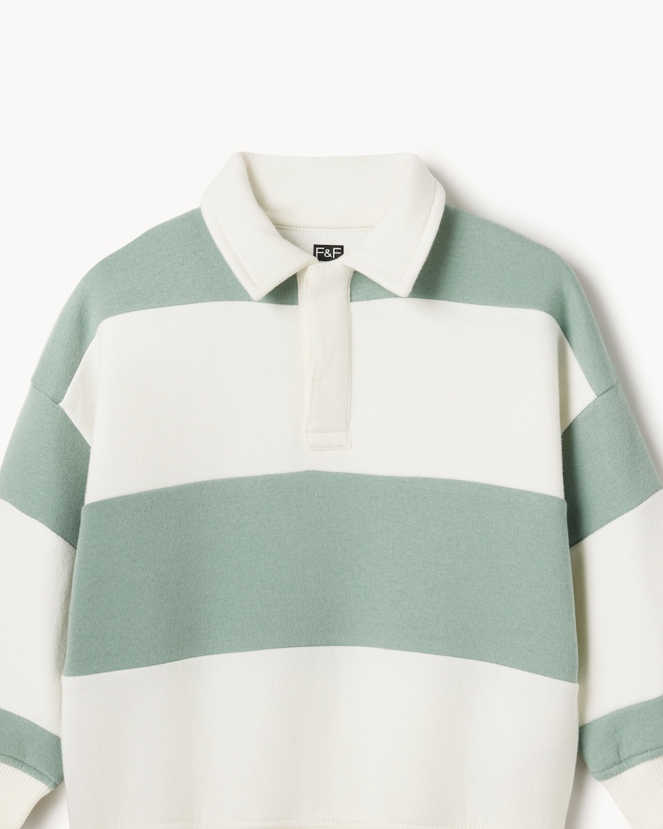 image 1 of F&F Boys Cotton Rich Striped Rugby Sweatshirt in Mint