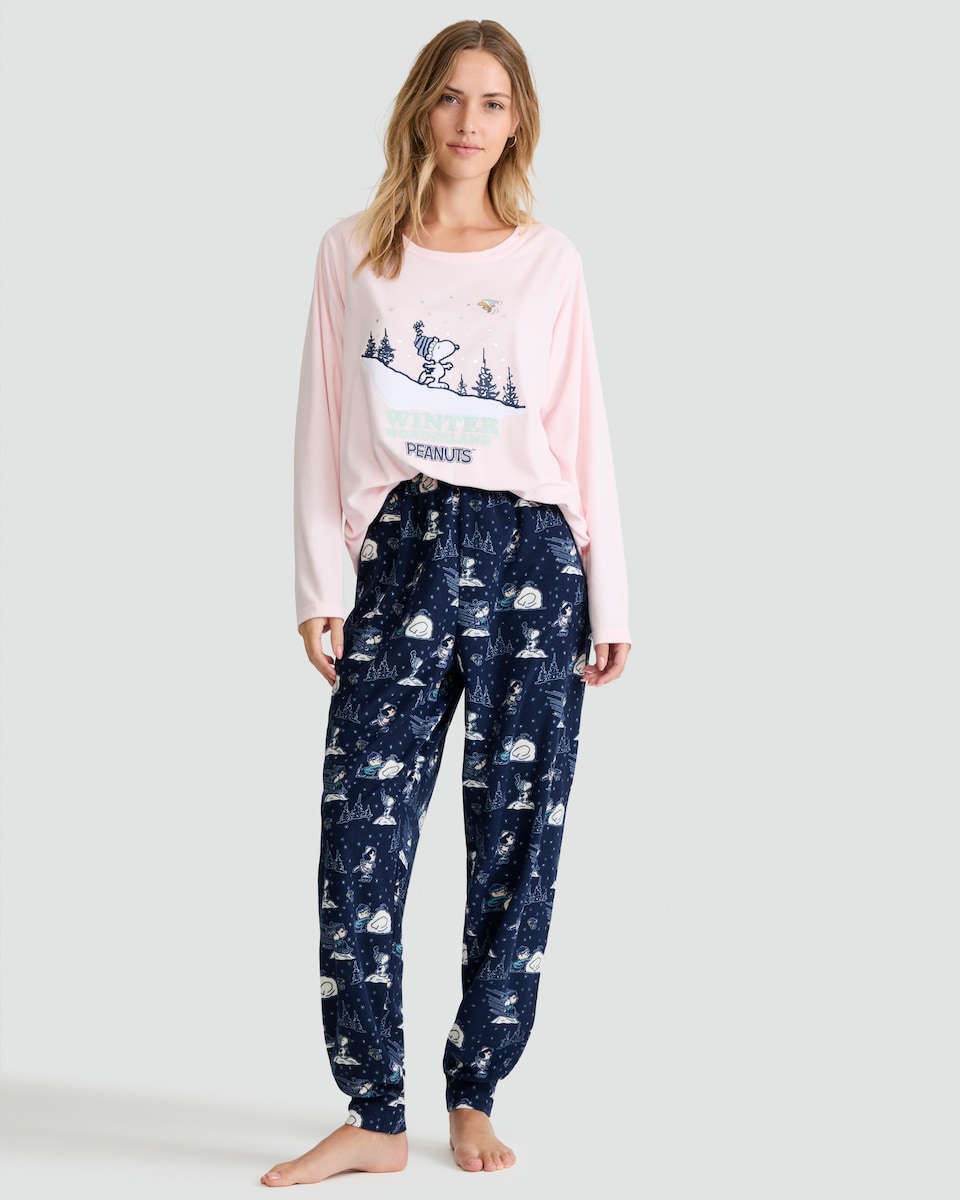 image 1 of Snoopy Winter Wonderland Top and Joggers Pyjamas in Navy