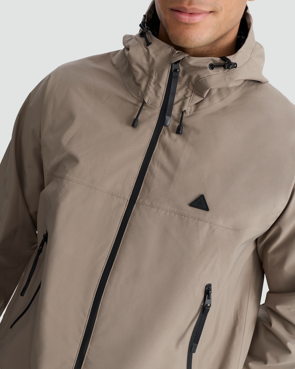 image 1 of 9 Peaks Hooded Zip Up Waterproof Jacket in Stone