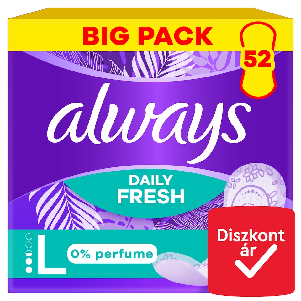 Always Daily Fresh Hosszú, 0% illatanyag 52 Darabos Kiszerelés  1. kép