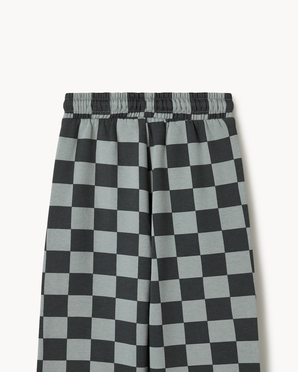 image 1 of F&F Boys Cotton Rich Checked Wide Leg Joggers in Grey