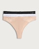 image 2 of F&F 3-Pack Ribbed Lace Trim Thongs in Black