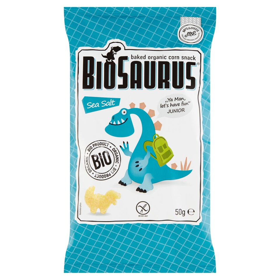 BioSaurus BIO tengeri só ízesítésű extrudált kukoricás snack 50 g 1. kép