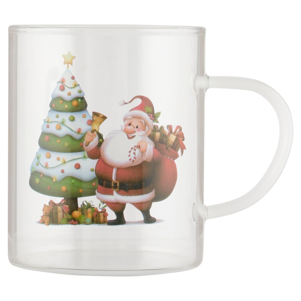 Santa Claus Pattern Glass Mug