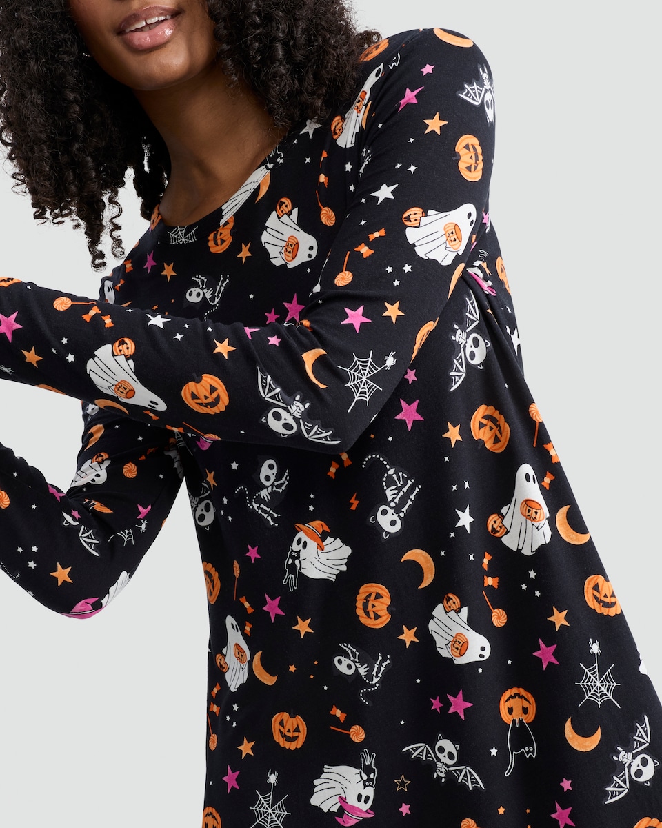 image 1 of F&F Halloween Print Dress in Multi Black