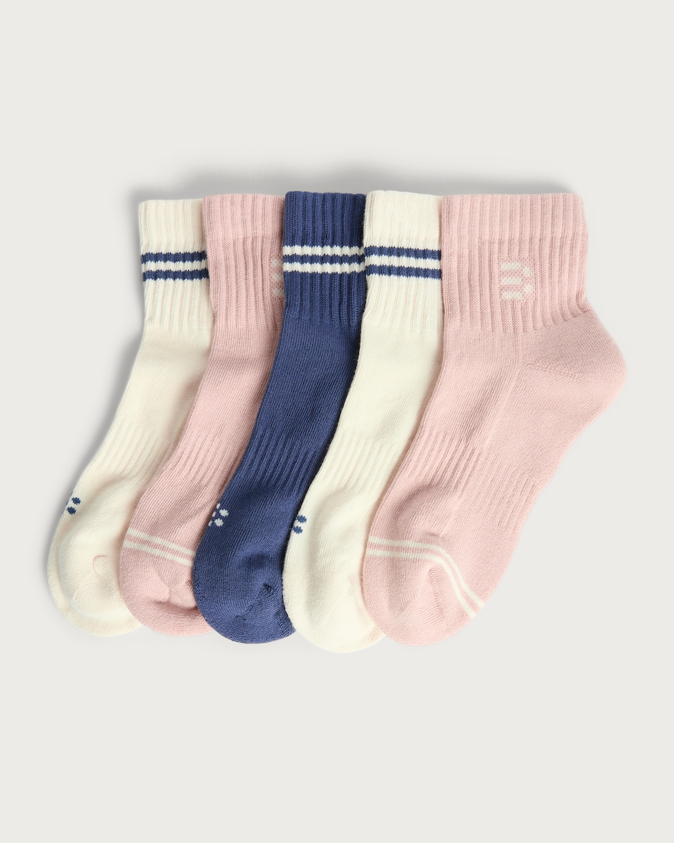 F&F Active 5-Pack Cotton Rich Cropped Ankle Socks in Blue