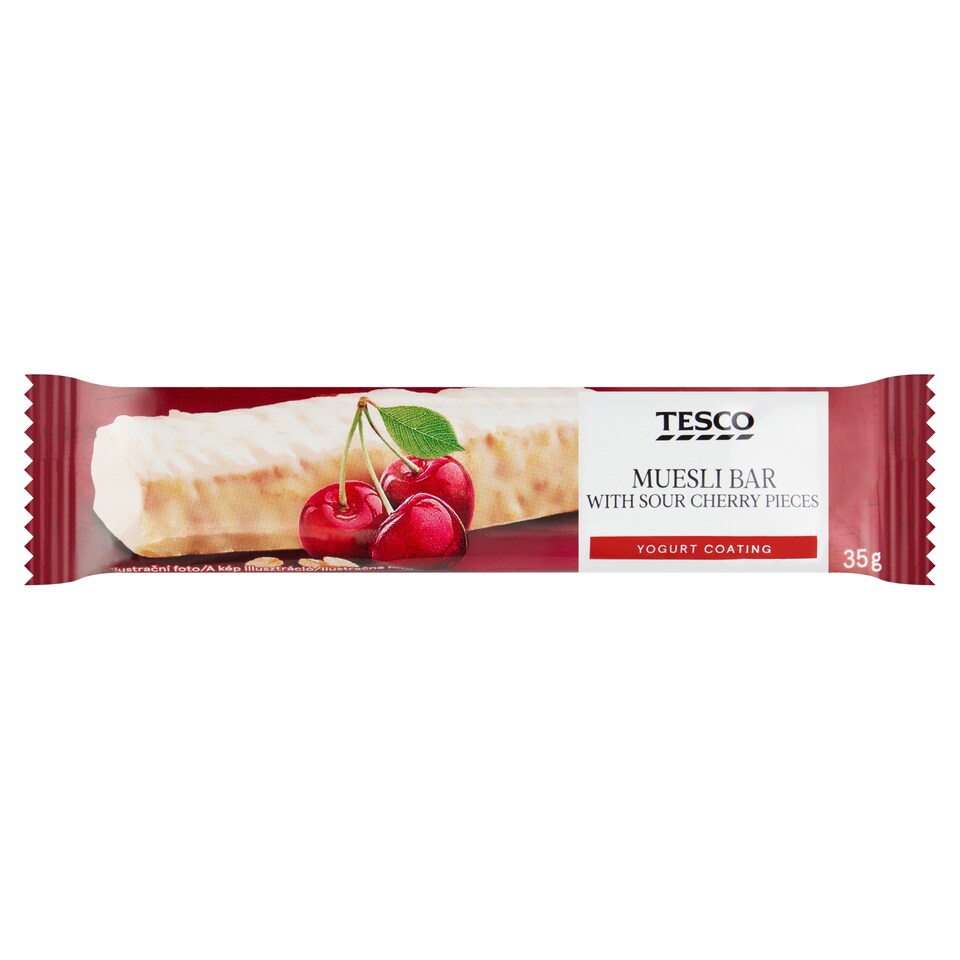 Tesco Müsli tyčinka s ovocnými kousky s višňovou příchutí v jogurtové polevě 35g