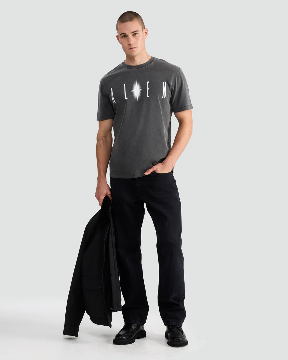 image 1 of F&F Pure Cotton Relaxed Fit Alien Slogan T-Shirt in Grey