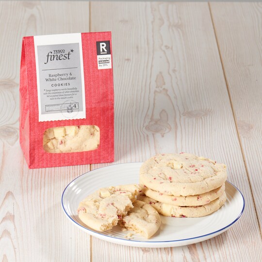 Tesco Finest Raspberry & White Chocolate Cookies 4 Pack Tesco Groceries