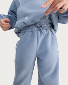 F&F Girls Cotton Rich Side Stripe Wide Leg Co-ord Joggers in Blue