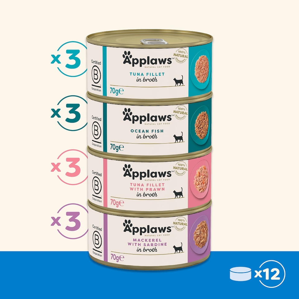 image 1 of Applaws Natural Wet Cat Food Fish Selection in Broth Tins 12 x 70g