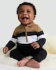 image 2 of F&F Baby 2-Piece Cotton Rich Striped Polo Top and Joggers Set in Dark Nude