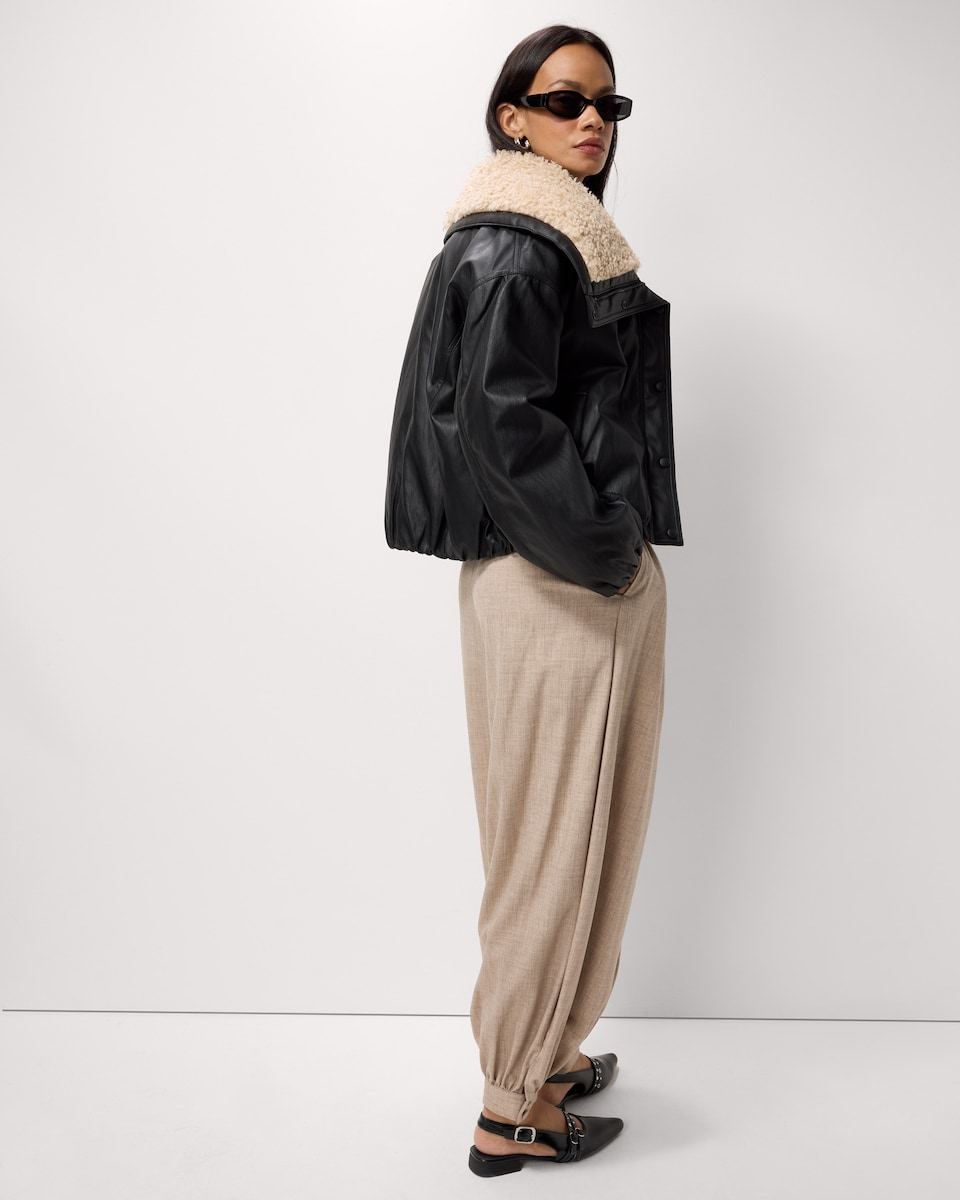 image 1 of F&F Faux Leather Borg Collar Jacket in Black