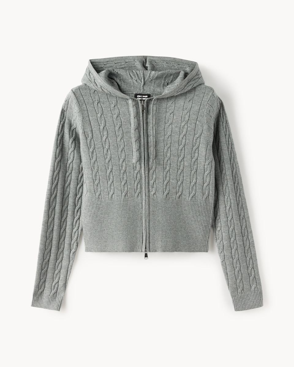 OH ME OH MY Cable Knit Zip Up Hoodie in Grey
