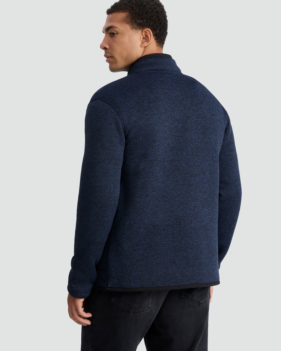 image 1 of F&F Fleece Snit Textured Zip Pocket Jacket in Navy