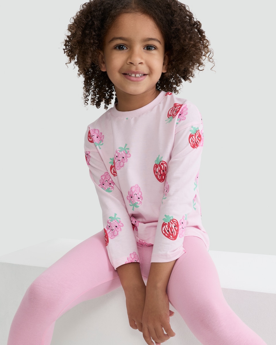 image 1 of F&F Girls 2-Pack Pure Cotton Printed Long Sleeved Tops in Multi Pink