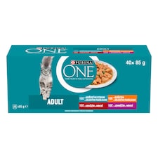 Purina ONE Adult Pouches for Cats Lamb, Sea Fish, Chicken, Beef in Juice 40 x 85g