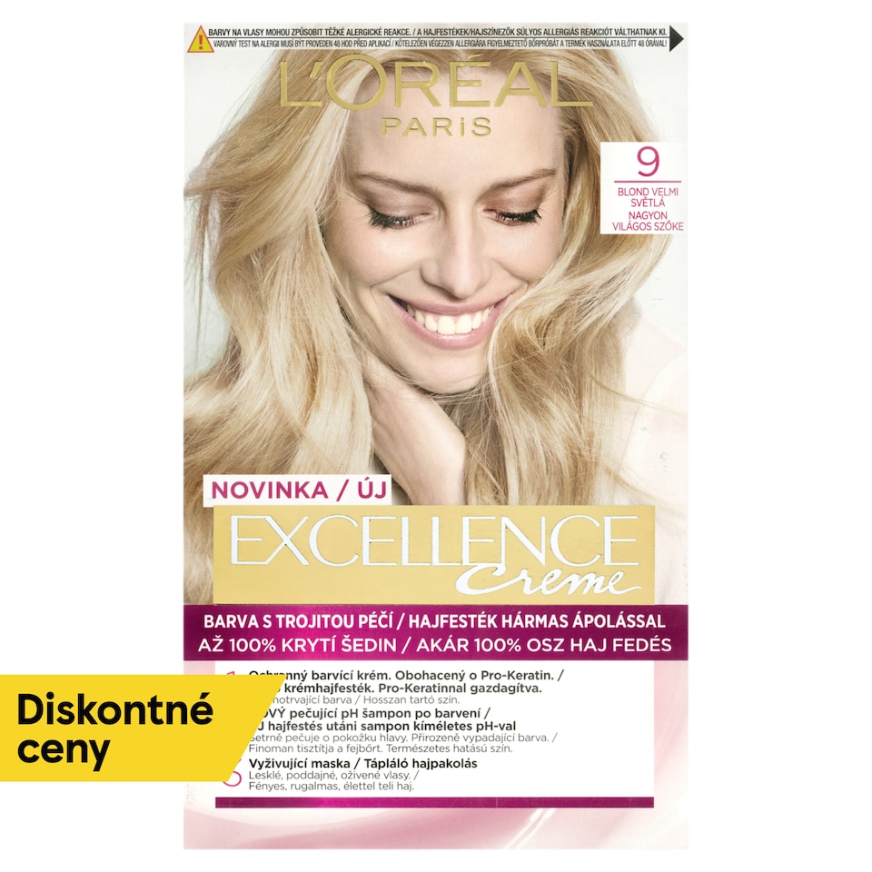 L'Oréal Paris Excellence Créme 9 , blond veľmi svetlá, 72 +48 +12 +60 ml