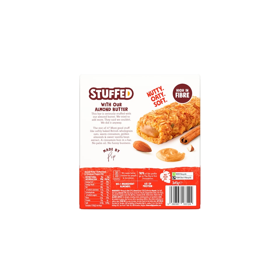 image 1 of Pip & Nut Almond Butter Stuffed Oat Bar Cinnamon Bun 3x45g